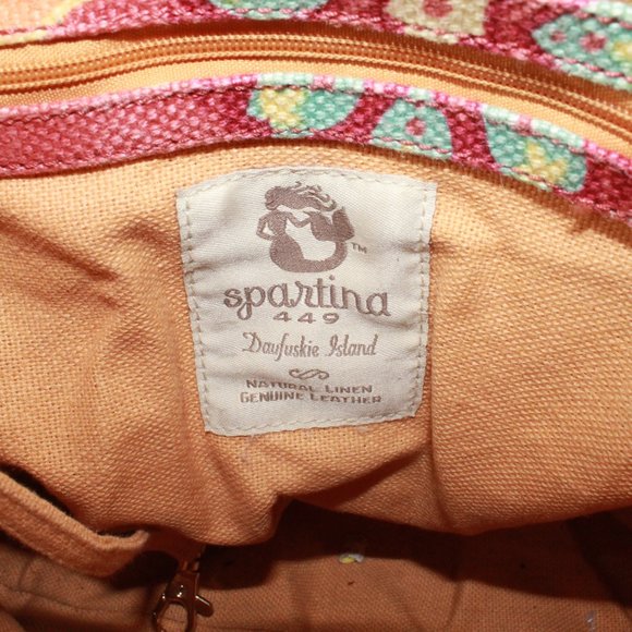 Spartina Pink Floral Canvas Brown Leather Trim Lined Shoulder Bag Size OS - Picture 10 of 12